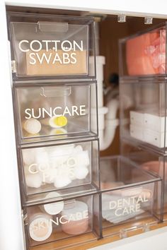 the inside of a store with plastic containers containing items for different types of skin care