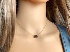 Dainty raw Smoky Quartz necklace features a beautiful natural Smokey Quartz nugget that hangs from a quality chain in your choice of 14k Gold Fill, Sterling Silver or Rose Gold Fill.  Model shown wearing 14 inch choker length. Our current batch of Smokey Quartz are gorgeous ranging from 8-10 mm long (1/3 inch).  They are gemmy cola brown with wonderful energy. Each Crystal is entirely unique and may vary from the product photography, but will be just as beautiful! ↞↞ ☾ ↠↠S M O K E Y - Q U A R T Gold Jewelry With Raw Stone, Everyday Gold Jewelry With Raw Stone, Smoky Quartz Necklace, Protection Stones, Necklace Women, Layering Necklace, Smokey Quartz, Quartz Necklace, Product Photography