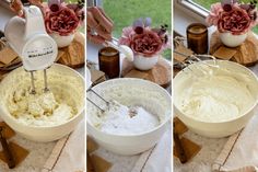 the process of making whipped cream in a mixing bowl