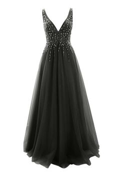 MACloth Prom Dress Plunging V Neck Tulle Long Formal Evening Gown Brid Elegant Evening Gown, Illusion Top, Formal Evening Gown, Gown Bridal, Evening Gowns Elegant, Beaded Bodice, Top Plus Size, Whimsical Fashion, Pageant Dress