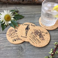 Inspired by the classic story of Peter and Wendy. Each coaster imagines a character as if they had their own brewery or distillery. Our cork coasters are fun and made from eco friendly sustainable cork. These high quality cork coasters will protect your furniture from scratches and water stains. Cork is naturally waterproof and anti-slip. They feature a beveled edge for a finished look. These coasters are 1/4 inch thick to resist warping and last you a long time. You will receive a set of four d Alice In Wonderland Quotes, Peter And Wendy, Flower Henna, Alice And Wonderland Quotes, Cute Coasters, Wonderland Quotes, Coaster Furniture, Cork Coasters, Water Stains