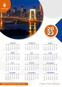 a 2013 calendar with the city skyline and bridge in the background, as well as an orange