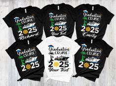 Graduation Cruise 2025 Tshirt  , Custom Graduation Cruise Shirt 2025 , Graduation 2025 T-shirt, Class of 2025 Tee, Senior 2025 Tee Shirt * High quality and super soft, comfortable shirt. Made with top-of-the-line vinyl and pressed with a professional grade heat press. * Please check all color and size charts before place the order. Since all shirts are custom made based on your selection, I don't accept return or exchange unless there is an issue with your order. *We're working with different sh Graduation Cruise Shirts, Crew Neck T-shirt With Graphic Print For Graduation Party, Cruise Shirts 2022, Graduation Custom Print Short Sleeve T-shirt, Customizable Graduation T-shirt With Crew Neck, Cruise Gifts, Squad Shirt, Cruise Shirt, Birthday Tee