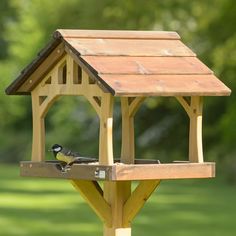 a bird feeder with two birds perched on it