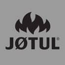 the jotul logo is shown in black and white, with flames on it