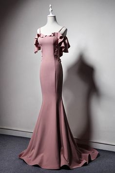 Pink Fishtail Mermaid Dress For Evening, Pink Bridesmaid Dress For Prom Season, Fitted Pink Mermaid Dress For Banquet, Pink Mermaid Dress For Prom, Pink Mermaid Dress For Banquet, Pink Mermaid Dress For Banquets, Pink Mermaid Fishtail Dress For Banquet, Pink Mermaid Dress With Mermaid Hem For Banquet, Pink Fishtail Mermaid Dress For Banquet