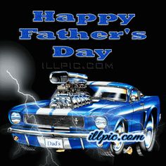 a blue car with the words happy father's day on it