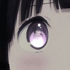 an anime character's eye is shown with the light shining on her face and black hair