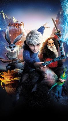 an animated movie poster with the characters from disney and pixama