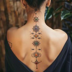 the back of a woman's neck with tattoos on it