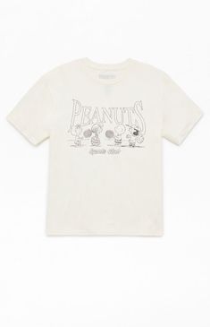 The Kids Peanuts Sports T-Shirt showcases a dynamic graphic of the beloved Peanuts characters engaging in various sports. With a comfortable fit and playful design, this tee is perfect for active kids who love their favorite Peanuts crew.Crew necklineShort sleevesStandard fitFront graphicMachine washable PacSun Kids Peanuts Sports T-Shirt - White size Kids Small Peanuts Characters, Active Kids, Sports T Shirt, Kids Graphic Tees, Playful Design, Sport T Shirt, Shirt White, The Kids, Pacsun