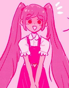 a drawing of a girl with long hair and pink dress holding her hands out to the side