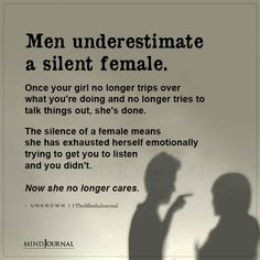 two people standing next to each other with the words men underestimate a silent female