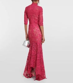 Costarellos Kalissa Guipure Lace Gown - Pink | Editorialist Festive Fitted Lace Maxi Dress, Greece Fashion, Gown Gold, Velvet Gown, Tulle Gown, Guipure Lace, Lace Evening Dresses, Dress Home, African Print Fashion