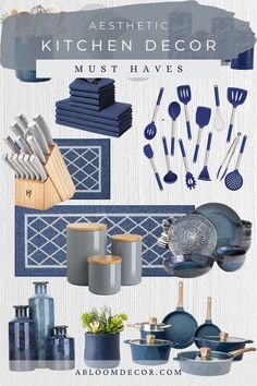 Navy Blue Kitchen Decor Must Haves for a New Home Accessories For Grey Kitchen, Navy Blue Kitchen Decor Ideas, Navy Blue Kitchen Accessories, Blue And Grey Kitchen Decor, Blue And Tan Kitchen, Navy Blue And Grey Kitchen, Blue Kitchen Theme, Grey Kitchen Decor Ideas