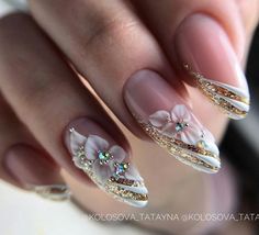 Clear Glitter Nails, Engagement Nails, Wedding Nail Art Design, Bridal Nail Art, Art Deco Nails, Manicure Nail Designs, Nude Nail Designs, Nail Art Designs Diy