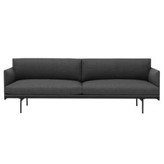 a gray couch with black legs on a white background