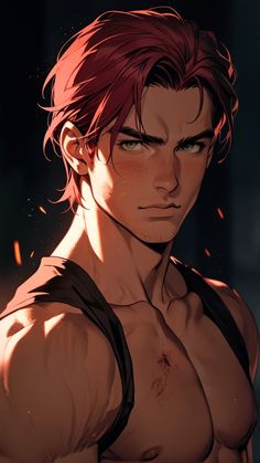 a man with red hair and no shirt