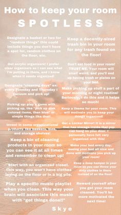 a poster with the words how to keep your room spotless on it's side