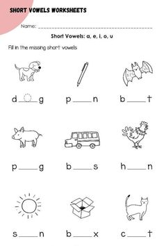 worksheet for short and long words with pictures on the front, in black and white