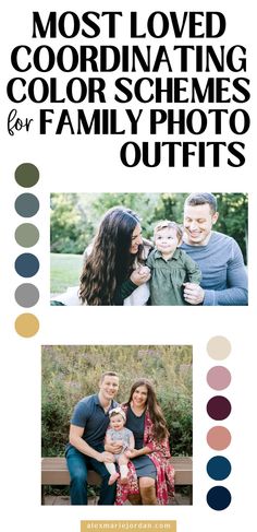 12 tips for planning the perfect outfits for taking family photos. Practical and useful color scheme ideas for family photo sessions.#FallFamilyPhotoOutfitIdeas #FamilyPictures2024 #FamilyFallOutfitCoordination Navy Blue Family Pictures Outfits, Outfits For Family Photos, Outdoor Family Photos Fall, Picture Color Schemes, Planning Outfits, Color Scheme Ideas, Extended Family Photography, Family Photo Colors, Extended Family Photos