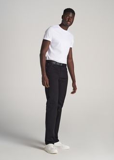 About Our Long Inseam Pants Perfect for date night, the office, the bar and everything in between. Our J1 men's tall pants are the quintessential pair that every guy needs in his wardrobe. We know the struggles of finding good-quality pants for tall men between 6'3” and 7'1”, with lengths that are too short and fits that are downright uncomfortable. Leave those days behind and pick up a pair from American Tall. All of our styles are designed exclusively for tall guys just like you with proper pr Classic Black Pants With Five Pockets, Straight Black Pants For Business Casual, Black Tapered Leg Jeans For Business Casual, Business Casual Black Tapered Leg Jeans, Modern Black Straight Fit Bottoms, Black Straight Pants With Relaxed Fit, Classic Black Work Pants With Hip Pockets, Black Straight Relaxed Fit Pants, Black Relaxed Fit Jeans For Business Casual