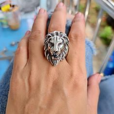 Sterling Silver Vintage Big Lion Head Punk Rock Gothic Ring size : 12 weight : 24.95g Silver Punk Rings For Streetwear, Silver Punk Style Metal Ring, Silver Grunge Ring Jewelry, Gothic Ring, Lion Ring, Rock Vintage, Gothic Rings, Big Head, Lion Head