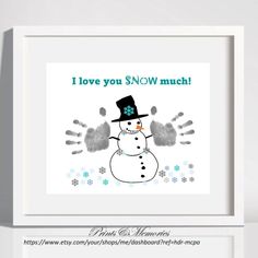 i love you snow much card with hand prints on the front and back of it