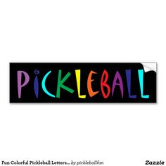 the word pickleball is written in multicolored letters on a black background