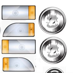 three different types of lights on white background