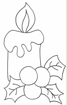 a candle with holly leaves and berries on the table coloring pages for kids, free printable