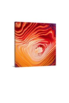 an orange and red abstract painting on a white background with the image of wavy lines