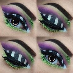 Maquillage Harry Potter, Halloween Eyeshadow, Beetlejuice Makeup, Beetlejuice Costume, Beetlejuice Halloween, Beetle Juice, Halloween Eye Makeup, Beetlejuice Beetlejuice