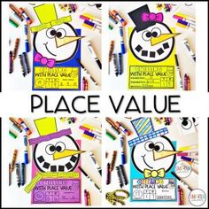 snowman place value mats with crayons and markers for winter themed writing practice