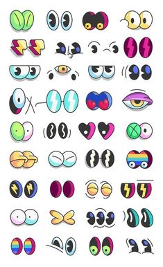 an assortment of cartoon eyes with different shapes and sizes, all on one side of the screen