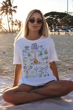 Sun Salt Sand Shirt Summer Beach Tshirt Tropical Holiday Top Coastal Coconut Girl Tee Island Girl Shirt Beach Babe Hawaii Bali Vacation Gift - Etsy Casual Beach Shirt, Summer Beach Shirt For Day Out, White Beach Shirt For Summer, Summer Short Sleeve Printed Tops, Short Sleeve Tops For Beach Season Day Out, White Summer Tops For Beach Party, White Shirt For Summer Beach Occasion, Beachy Vacation Shirt, Trendy Beach Vacation Shirt