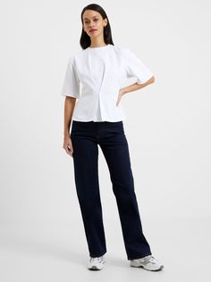 Bringing a neat addition to your wardrobe, this blouse from French Connection will give your wardrobe the refresh it needs.  Cut with a softly rounded neckline and short sleeves, it offers a soft feel thanks to its cotton blend and will slot seamlessly into your everyday staples. Inverted Box Pleat, French Chic Fashion, Pearl Top, Service Women, Pleat Top, Linen White, French Chic, Women Nightwear, Top Fabric