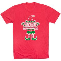 Christmas Running Shirt - Running's My Favorite | Running Short Sleeve Shirt | Christmas Runner Apparel | Adult Medium Running Shirt | Red Funny Holiday T-shirt With Graphic Print, Fun Christmas Short Sleeve T-shirt, Fun Christmas T-shirt With Graphic Print, Holiday Graphic Tee With Funny Print, Fun Holiday T-shirt With Short Sleeves, Holiday Fun Short Sleeve T-shirt, Fun Holiday T-shirt With Graphic Print, Fun Short Sleeve T-shirt For Holidays, Fun Letter Print T-shirt For Holiday