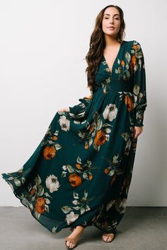 Olivia Maxi Dress | Deep Topaz Floral | Baltic Born Modest Fall Dresses, Lulus Wedding, Prom Photography, Kimono Maxi Dress, Look Plus Size, Baltic Born, Green Maxi, Rust Dress, Classy Wedding