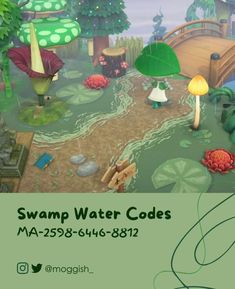 the swamp water code is being displayed in front of a green background with mushrooms and other plants