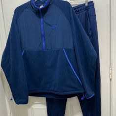 Nike Sportswear Nsw N98 Sherpa Heritage Tribute Sweatsuit Warmup Track Suit 1/2 Zip Pullover Fleece W Kangaroo Pocket And Joggers W 2 Front Pockets, 1 Rear Pocket W Snap Button Closure, And 1 Large Vertical Zip Hip Pocket. Euc 9/10, Only Normal Signs Of Wear, No Holes Rip Tares Stains. Sweatsuits For Men Nike, Blue Winter Tracksuit Sportswear, Blue Fleece Activewear For Loungewear, Blue Sportswear Tracksuit For Sports, Blue Tracksuit For Sports, Blue Winter Sportswear Activewear, Navy Sporty Long Sleeve Tracksuit, Winter Blue Tracksuit, Fleece Tracksuit For Sports With Long Sleeves