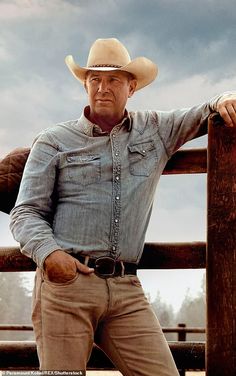 a man wearing a cowboy hat leaning on a fence with his hands on his hips