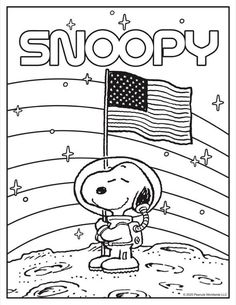 snoopy on the moon with an american flag