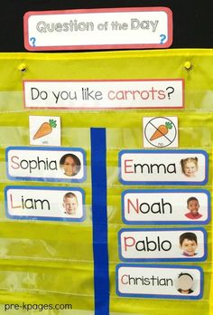 a bulletin board with words that say do you like carrots? and other words