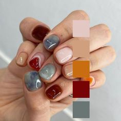 Fun Fall Nails Designs, Natural Nail Designs Short Winter, Multi Colored Nails Fall, Simple Short Nails Ideas, Amber Nails Design, Cute Gel Nails, Soft Nails, Prom Nails