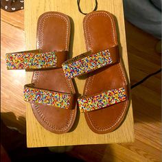 Brand New African Masai Sandals Size 41 , 9.5 Us Size. Multicolor Leather Flip Flops For Spring, Leather Multicolor Flip Flops For Spring, Multicolor Leather Flip Flops For Vacation, Multicolor Leather Open Toe Sandals, Multicolor Leather Open Toe Flip Flops, Beauty Parlor, Women's Shoes Sandals, Leather Sandals, Shoes Sandals