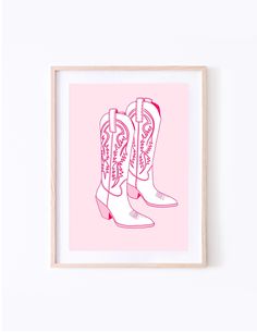 Light Pink Cowboy Boots Print Cowgirl Boots Print, Cowboy Boots Print, Boots Print, Types Of Themes, Preppy Western, Pink Cowboy Boots, Pink Cowgirl Boots, Pink Cowboy, College Dorm Room Decor