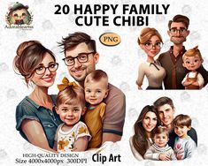 a couple and their children with the caption clip art for 20 happy family cute chibi