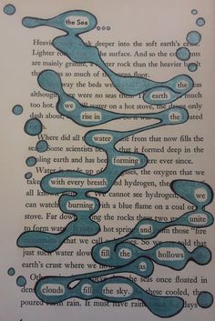 a book page with blue water bubbles on it