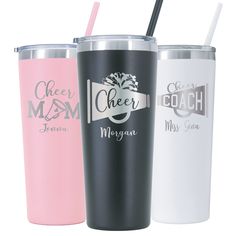 PRICES MAY VARY. SHIPS FAST - We will ship your item within two(2) business days of receiving your order. PERSONALIZED - Each tumbler is a unique creation made just for you. QUALITY LASER ENGRAVING - Your design and personalized text will be permanently laser engraved on your tumbler, so it will last for years. Tumblers are dishwasher safe. INSULATED - These stainless steel tumblers are vacuum insulated and keep your drinks hot or cold for hours. Fits in your cup holder. Each tumbler is personal Cheer Mom Tumbler, Cheer Tumbler, Cheer Squad Gifts, Cheerleader Gifts, Cheer Coach Gifts, Cheer Team Gifts, Cheer Coach, Cheer Coaches, Cheer Squad